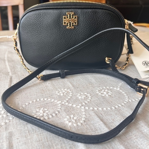 Tory Burch Handbags - TORY BURCH• Britten Black Leather Camera Bag with Gold Logo